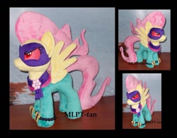 Size: 1024x803 | Tagged: safe, artist:calusariac, fluttershy, saddle rager, pegasus, pony, g4, angry, irl, photo, plushie, power ponies, red eyes, solo