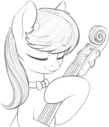Size: 730x849 | Tagged: safe, artist:zippysqrl, octavia melody, earth pony, pony, g4, bowtie, bust, cello, eyes closed, female, grayscale, monochrome, musical instrument, solo
