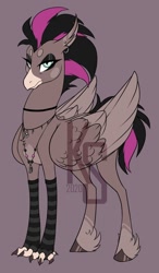 Size: 630x1080 | Tagged: safe, artist:dementra369, oc, oc only, hippogriff, accessory, emo, eyeshadow, hippogriff oc, makeup, solo