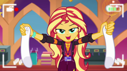Size: 1920x1080 | Tagged: safe, screencap, sunset shimmer, equestria girls, g4, how to backstage, my little pony equestria girls: better together, clothes, female, socks, solo