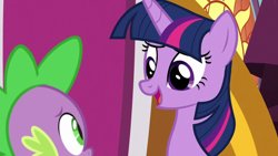 Size: 1920x1080 | Tagged: safe, screencap, spike, twilight sparkle, alicorn, dragon, pony, g4, the ending of the end, throne, twilight sparkle (alicorn), winged spike, wings