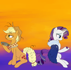 Size: 1620x1601 | Tagged: safe, artist:haibaratomoe, applejack, rarity, earth pony, pony, unicorn, g4, the last problem, trade ya!, duo, female, lesbian, older, older applejack, older rarity, ship:rarijack, shipping