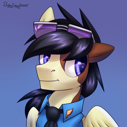 Size: 2000x2000 | Tagged: safe, artist:jedayskayvoker, oc, oc only, pegasus, pony, blue background, clothes, high res, male, simple background, smiling, solo