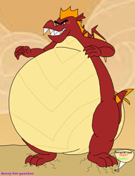 Size: 981x1280 | Tagged: safe, artist:borry-fat-panther, garble, dragon, g4, belly, bhm, big belly, fat, garblob, giant dragon, huge belly, impossibly large belly, macro, male, morbidly obese, obese, sharp teeth, solo, super sushi, teeth, the super mario bros. super show!