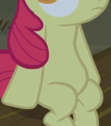 Size: 223x253 | Tagged: safe, screencap, apple bloom, earth pony, pony, g4, sleepless in ponyville, belly, cropped, female, pictures of bellies, sitting, solo
