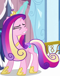 Size: 872x1105 | Tagged: safe, screencap, princess cadance, alicorn, pony, g4, the crystal empire, cropped, eyes closed, female, mare, solo, struggling