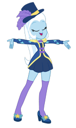 Size: 1156x1938 | Tagged: safe, artist:gmaplay, trixie, equestria girls, equestria girls series, g4, spoiler:eqg series (season 2), clothes, cute, diatrixes, epaulettes, female, happy, hat, high tights, hug, magician outfit, simple background, socks, solo, thigh highs, top hat, transparent background