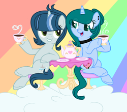 Size: 2610x2298 | Tagged: safe, artist:lominicinfinity, oc, oc only, oc:clarity, oc:infinity mi rosalinda, alicorn, pony, base used, female, high res, mare, teapot