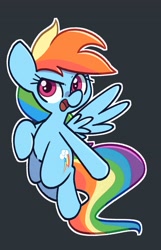 Size: 2500x3889 | Tagged: safe, artist:kindakismet, rainbow dash, pegasus, pony, g4, backwards cutie mark, black background, female, flying, high res, mare, open mouth, simple background, solo, spread wings, wings