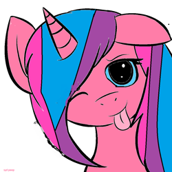 Size: 894x894 | Tagged: safe, artist:sydpeep, oc, oc only, oc:funfetti, pony, unicorn, horn, one eye closed, solo, tongue out, unicorn oc, wink