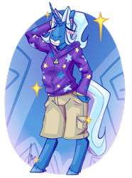 Size: 801x1076 | Tagged: safe, artist:roseanon4, trixie, anthro, g4, alternate hairstyle, babysitter trixie, clothes, female, hoodie, simple background, solo, transparent background