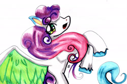 Size: 3007x1994 | Tagged: safe, artist:crystaltheechidna, oc, oc only, oc:bell, pegasus, pony, blushing, pegasus oc, simple background, solo, white background, wings