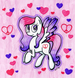 Size: 2300x2396 | Tagged: safe, artist:spacecat-studios, oc, oc only, oc:bella, pegasus, pony, heart, high res, pegasus oc, solo, traditional art, wings