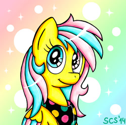 Size: 2021x1995 | Tagged: safe, artist:spacecat-studios, oc, oc only, oc:color dots, pegasus, pony, bust, colored wings, female, heterochromia, looking at you, mare, multicolored hair, multicolored wings, pegasus oc, portrait, smiling, solo, wings