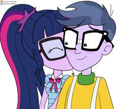 Size: 5377x4632 | Tagged: safe, artist:eagc7, micro chips, sci-twi, twilight sparkle, equestria girls, g4, blushing, cheek kiss, duo, female, kissing, male, microlight, shipping, simple background, straight, transparent background