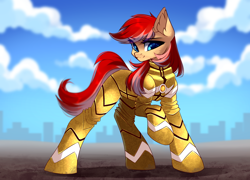 Size: 4144x2980 | Tagged: safe, artist:airiniblock, oc, oc only, oc:snare beat, earth pony, pony, rcf community, armor, commission, female, solo