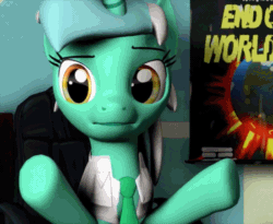 Size: 550x450 | Tagged: safe, artist:bastbrushie, lyra heartstrings, pony, unicorn, g4, 3d, animated, david goodenough, female, gif, joueur du grenier, looking at you, mare, necktie, shrug, solo, source filmmaker