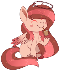 Size: 2228x2628 | Tagged: safe, artist:jetjetj, part of a set, oc, oc only, oc:love letter, pegasus, pony, g4, chibi, commission, cute, drink, drinking, female, halo, high res, mare, mug, simple background, smiling, solo, straw, transparent background, ych result