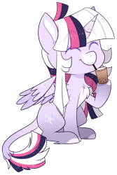 Size: 1804x2704 | Tagged: safe, artist:jetjetj, part of a set, oc, oc only, oc:mystic mysteries, alicorn, pony, g4, chibi, commission, cup, cute, drink, female, mare, simple background, smiling, solo, straw, transparent background, ych result