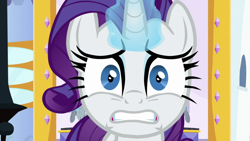 Size: 1920x1080 | Tagged: safe, screencap, rarity, pony, g4, the ending of the end, close-up, distressed, female, glowing horn, horn, solo, worried