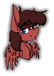 Size: 653x915 | Tagged: safe, artist:kirbirb, oc, oc only, oc:chance, pegasus, pony, bust, chest fluff, eyebrows, eyebrows visible through hair, lidded eyes, looking at you, male, outline, simple background, smiling, smirk, solo, spread wings, stallion, three quarter view, transparent background, white outline, wings