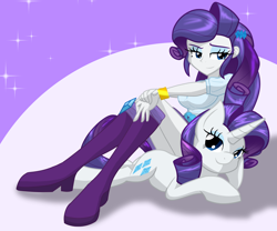 Size: 3000x2500 | Tagged: safe, artist:geraritydevillefort, rarity, pony, unicorn, equestria girls, g4, breasts, busty rarity, duo, female, high res, mare, self ponidox