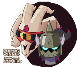 Size: 2480x2160 | Tagged: safe, artist:hitsuji, fhtng th§ ¿nsp§kbl, oleander (tfh), demon, them's fightin' herds, community related, crossover, duo, fred, glowing eyes, guilty gear, helmet, high res, mask, potemkin, simple background, transparent background, zato-1