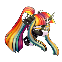 Size: 1000x1000 | Tagged: safe, artist:helemaranth, oc, oc only, pony, unicorn, bust, horn, multicolored hair, rainbow hair, simple background, solo, transparent background, unicorn oc
