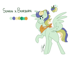 Size: 1280x1024 | Tagged: safe, artist:doggie31, oc, oc only, pegasus, pony, color palette, magical gay spawn, neckerchief, offspring, parent:braeburn, parent:soarin', parents:soarburn, signature, simple background, solo, spread wings, transparent background, wings