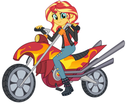 Size: 1024x848 | Tagged: safe, artist:emeraldblast63, sunset shimmer, equestria girls, g4, female, motorcycle, simple background, solo, sunset shimmer day, transparent background, vector