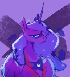 Size: 656x724 | Tagged: safe, artist:anticular, princess luna, alicorn, pony, g4, abstract background, female, frown, grumpy, limited palette, looking at you, mare, solo