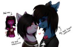 Size: 2187x1421 | Tagged: safe, artist:pledus, earth pony, pegasus, pony, undead, unicorn, zombie, zombie pony, blushing, bring me the horizon, bust, clothes, commission, crying, disguise, disguised siren, eyes closed, fangs, forever alone, friendzone, gay, glasgow smile, happy, heart, horn, jewelry, kellin quinn, male, meme, necklace, nose piercing, nuzzling, oc x oc, oliver sykes, pegasus oc, pierce the veil, piercing, ponified, sad, scar, shipping, shirt, simple background, sleeping with sirens, smiling, spread wings, stallion, stitches, t-shirt, tattoo, text, tongue out, torn ear, trio, trio male, unrequited love, vic fuentes, white background, wings, ych result