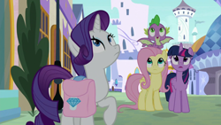 Size: 1920x1080 | Tagged: safe, screencap, fluttershy, rarity, spike, twilight sparkle, alicorn, dragon, pony, g4, the ending of the end, bag, saddle bag, twilight sparkle (alicorn), winged spike, wings