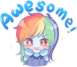 Size: 351x307 | Tagged: safe, artist:yuan-rino, rainbow dash, equestria girls, g4, awesome, blush sticker, blushing, clothes, cute, dashabetes, female, hoodie, open mouth, simple background, solo, sparkly eyes, transparent background, wingding eyes