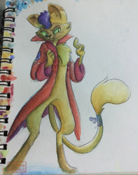 Size: 1280x1628 | Tagged: safe, artist:crimsonfireboltart, capper dapperpaws, abyssinian, anthro, digitigrade anthro, g4, chest fluff, clothes, male, sexy, solo, stupid sexy capper, tail, traditional art