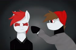 Size: 4128x2704 | Tagged: safe, artist:aj0sh, earth pony, pony, beanie, blurryface, duo, duo male, eyes closed, fanfic art, hat, male, ponified, twenty one pilots