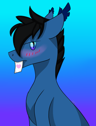 Size: 1867x2450 | Tagged: safe, artist:toptian, oc, oc only, earth pony, pony, abstract background, blushing, bust, earth pony oc, heart, male, mouth hold, simple background, solo, stallion, white background