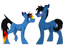 Size: 4000x3000 | Tagged: safe, artist:toptian, oc, oc only, earth pony, pony, blushing, duo, earth pony oc, gay, male, simple background, stallion, white background