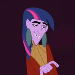 Size: 1252x1252 | Tagged: safe, twilight sparkle, human, g4, humanized, kuzco, male, nightmare fuel, purple background, simple background, solo, the emperor's new groove