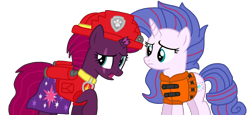 Size: 2340x1080 | Tagged: safe, artist:徐詩珮, fizzlepop berrytwist, tempest shadow, oc, oc:aurora (tempest's mother), series:sprglitemplight diary, series:sprglitemplight life jacket days, series:springshadowdrops diary, series:springshadowdrops life jacket days, g4, alternate universe, clothes, female, lifejacket, marshall (paw patrol), mother and child, mother and daughter, paw patrol, simple background, transparent background