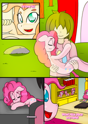 Size: 1736x2456 | Tagged: safe, artist:otakon, pinkie pie, human, comic:meeting pinkie, g4, bed, brony, car, comic, commission, doll, female, human male, indoors, male, straight, toy