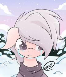 Size: 877x1023 | Tagged: safe, artist:otherside, oc, oc only, earth pony, pony, crying, floppy ears, snow, snowfall, solo, winter