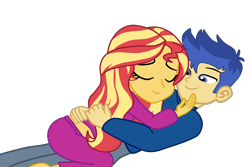 Size: 2464x1648 | Tagged: safe, artist:gmaplay, flash sentry, sunset shimmer, equestria girls, g4, bunset shimmer, clothes, cuddling, female, hip, hug, male, mimir, pajamas, ship:flashimmer, shipping, simple background, straight, transparent background