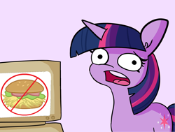 Size: 1984x1500 | Tagged: safe, artist:sir-teutonic-knight, artist:tjpones edits, edit, twilight sparkle, pony, unicorn, g4, burger, computer, faic, female, food, hay burger, looking at you, mare, meme, open mouth, reaction image, solo, twilight's computer, unicorn twilight, you monster
