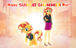 Size: 1280x807 | Tagged: safe, artist:andoanimalia, artist:ravecrocker, sunset shimmer, pony, unicorn, equestria girls, g4, canterlot high, female, mare, older, older sunset, principal shimmer, principal sunset, sunset shimmer day