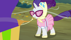 Size: 1280x720 | Tagged: safe, screencap, rarity, pony, g4, season 3, sleepless in ponyville, camping outfit, clothes, dress, female, mare, solo, tent, wind
