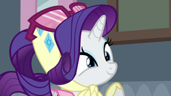 Size: 1280x720 | Tagged: safe, screencap, rarity, pony, unicorn, g4, the end in friend, camping outfit, clothes, cute, female, headscarf, mare, raised hoof, raribetes, scarf, solo, sunglasses