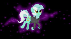 Size: 7559x4157 | Tagged: safe, artist:background basset, derpibooru exclusive, lyra heartstrings, pony, unicorn, fanfic:background pony, g4, clothes, dig the swell hoodie, female, floating, hoodie, solo, space, void