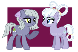 Size: 2372x1584 | Tagged: dead source, safe, artist:interstellar-quartz, limestone pie, oc, oc:icy jade, earth pony, pony, g4, eyeshadow, female, makeup, mare, older, parent:double diamond, parent:limestone pie, parents:limediamond