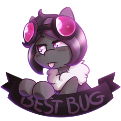 Size: 4000x4000 | Tagged: artist needed, safe, oc, oc only, oc:mimicry, original species, female, goggles, purple changeling, simple background, solo, tongue out, transparent background